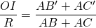 \dfrac{OI}{R} = \dfrac{AB' + AC'}{AB + AC}