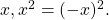 x, x^2 = (-x)^2.