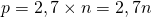 p = 2,7 \times n = 2,7n