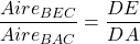 \dfrac{Aire_{BEC}}{Aire_{BAC}} = \dfrac{DE}{DA}