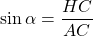 \sin \alpha = \dfrac{HC}{AC}