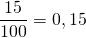 \dfrac{15}{100} = 0,15