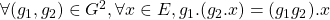 \forall (g_1,g_2) \in G^2, \forall x \in E, g_1.(g_2.x) = (g_1g_2).x