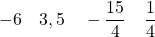 -6 \quad 3,5 \quad -\dfrac{15}{4} \quad \dfrac{1}{4}