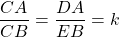 \dfrac{CA}{CB} = \dfrac{DA}{EB} = k