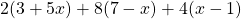 2(3+5x)+8(7-x)+4(x-1)