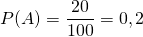 P(A) = \dfrac{20}{100}= 0,2