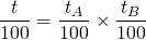 \dfrac{t}{100} = \dfrac{t_A}{100} \times \dfrac{t_B}{100}