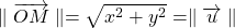 \parallel \overrightarrow{OM} \parallel = \sqrt { x^2 + y^2 } = \parallel \overrightarrow{u} \parallel