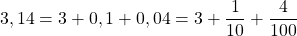 3,14 = 3 + 0,1 + 0,04 = 3 + \dfrac{1}{10} + \dfrac{4}{100}