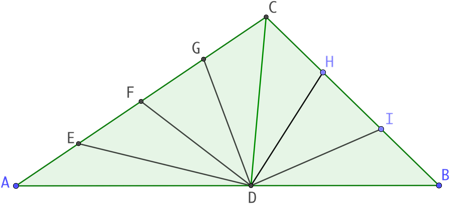 Triangle partagé en sept triangles de même aire