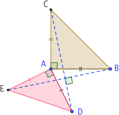 Deux triangles isocèles rectangles attachés par leur sommet