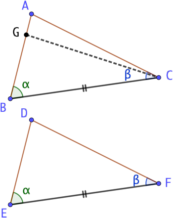 2 triangles avec deux angles de même mesure et un côté de même longueur