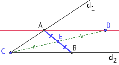 Segment dont le milieu est donné et dont les extrémités sont sur deux droites sécantes