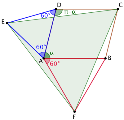 Un parallélogramme et 3 triangles équilatéraux