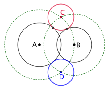 Cercle de rayon donné tangent à deux cercles
