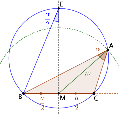 Triangle connaissant la médiane, l’angle du sommet et la longueur de la base