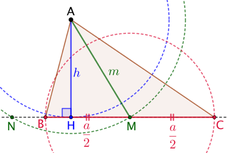 Triangle connaissant les longueurs d’un côté, de la hauteur et de la médiane correspondantes