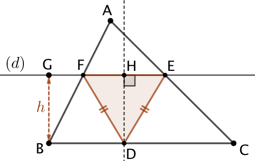 Triangle isocèle inscrit dans un triangle avec une hauteur donnée et la base parallèle à un côté